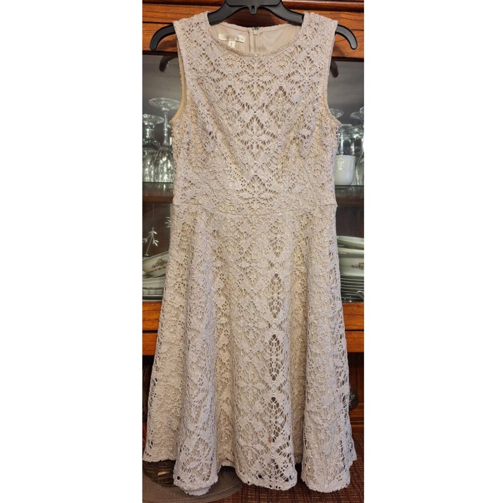 London Times Cream Crocheted Lace Dress, Size 8